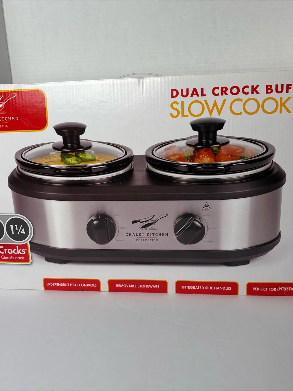 Chalet kitchen dual crock buffet silver slow cooker